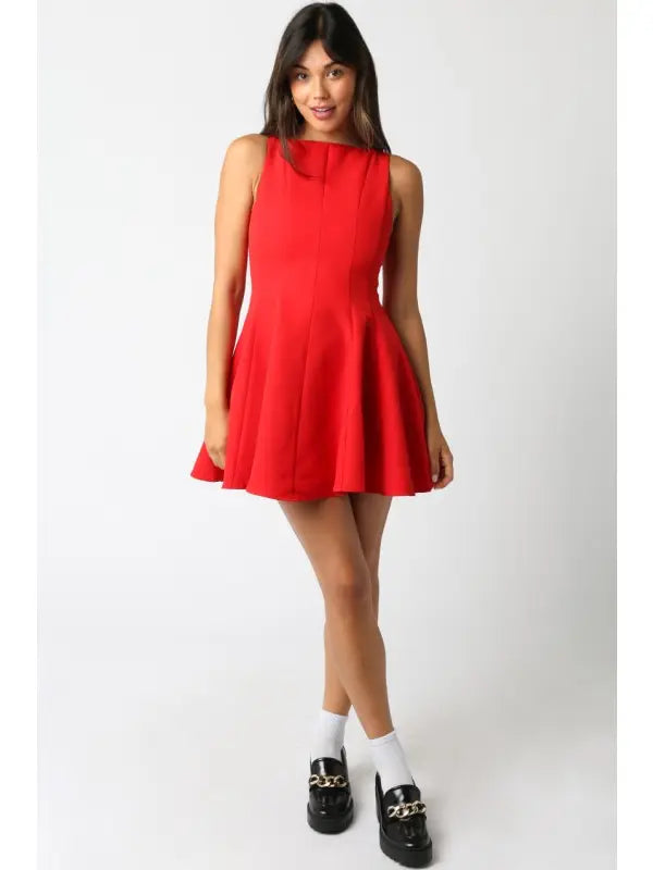 Evan Flare Dress, Red
