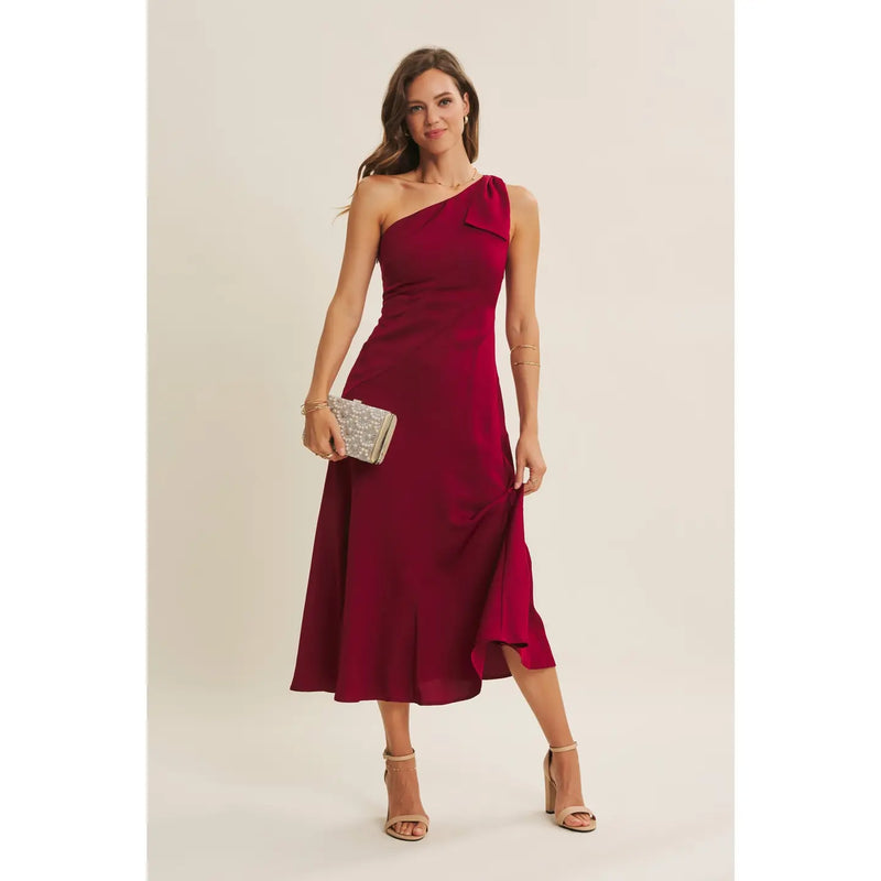 Holiday Glam one Shoulder Midi Dress