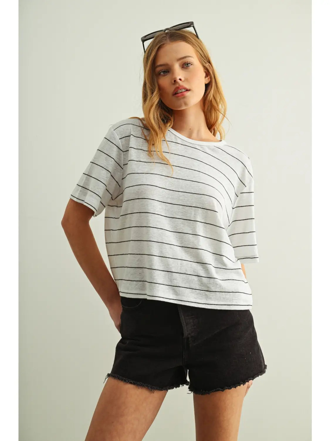 Blanca White Stripe Linen Top
