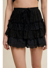 Lace Tiered Shorts with Ruffle Detail