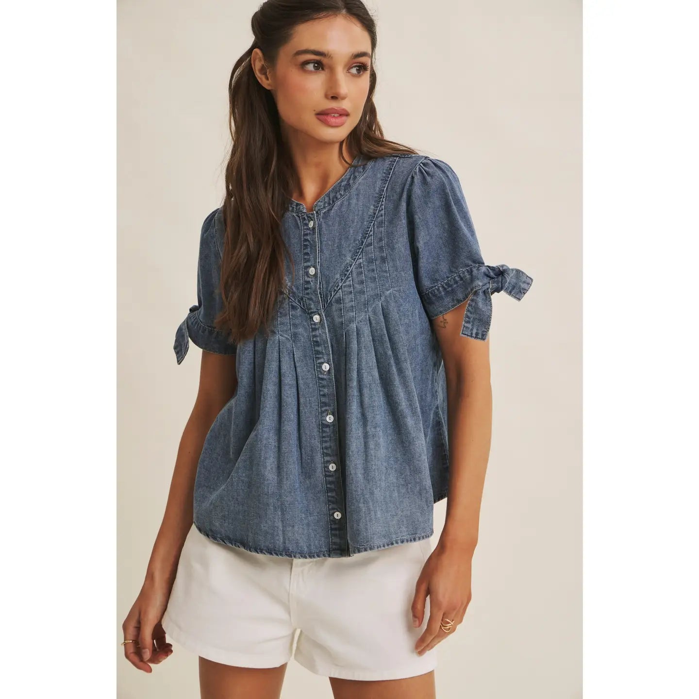Sunny day Denim Pin Tuck Top