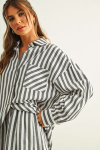 Black Stripe Button Down Top