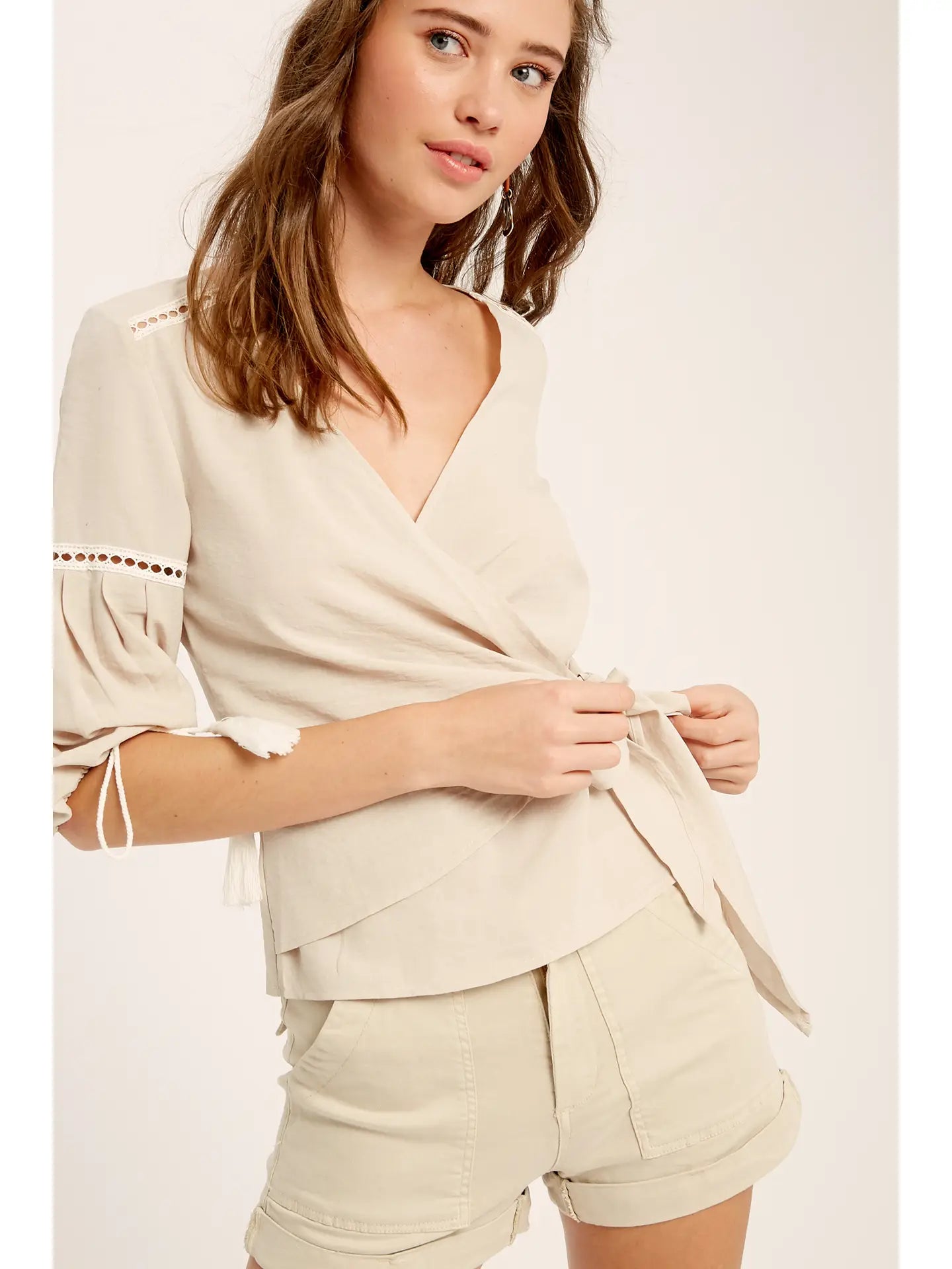 Eyelet Trim Lace Detail Top;