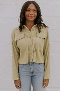 Green Textured Cropped Shacket