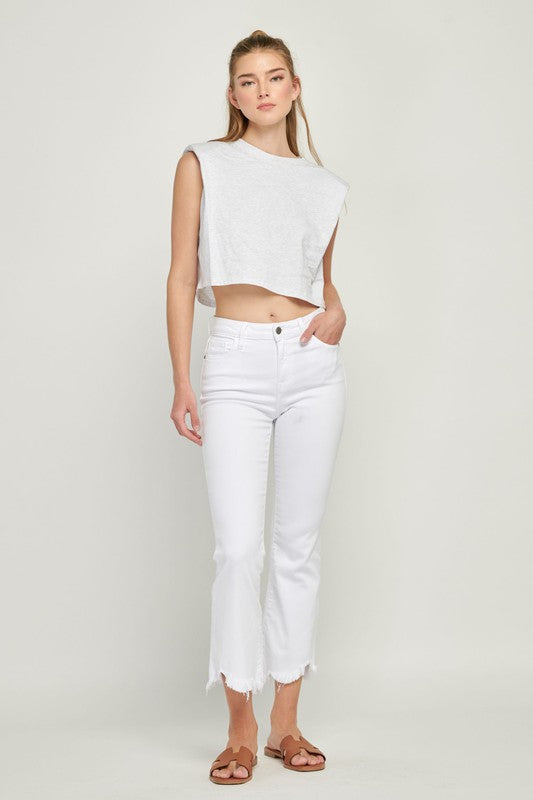 Hidden - White Fringe bottom Crop Jeans