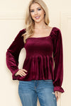 Smock Puff Sleeve Crushed Velvet Top