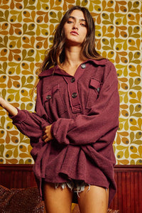 French Terry Knit Burgundy Top