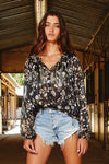 Black Chiffon Floral Blouse