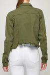 Rebel Olive Frayed Crop Jacket