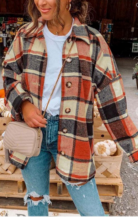 Causal Orange Plaid Shacket