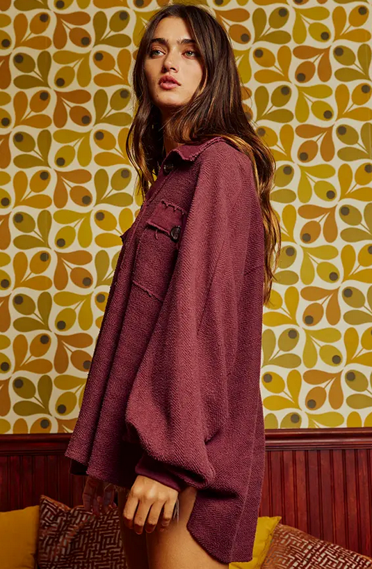 French Terry Knit Burgundy Top